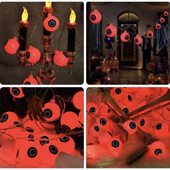 Decor Red Halloween Eyeball String Lights 30 LED Eyeball Waterproof 16.4' X 2 - Picture 2 of 4